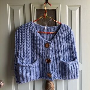 Blue Button-Up Women's Sweater